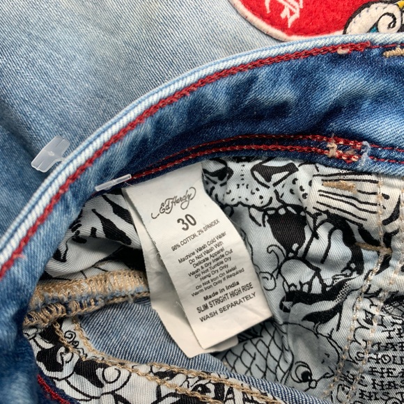 Y2K High Rise Jeans Ed Hardy Jeans with Patches Slim Straight High Rise - Picture 5 of 17